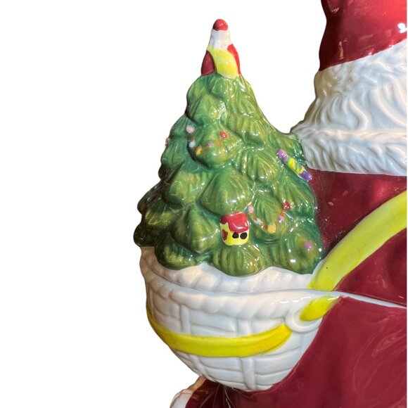 SPODE "Christmas Tree" Santa Handpainted Ceramic COOKIE JAR Holiday 10.75" tall - Picture 9 of 16